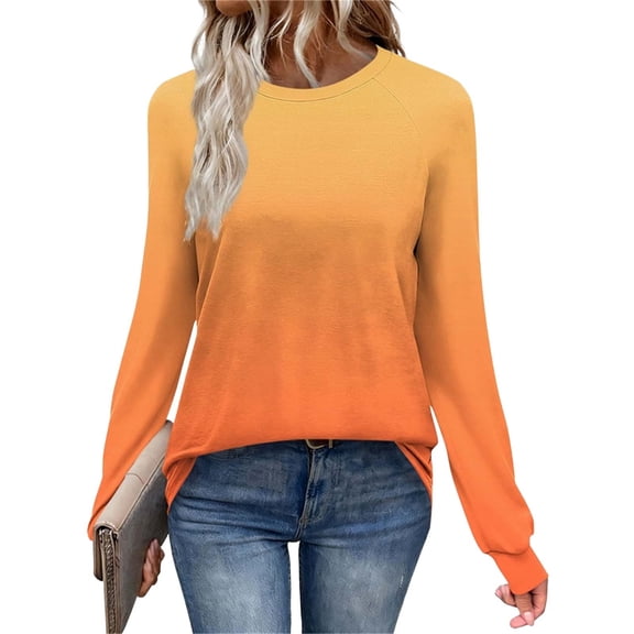 Womens Fall Clothes, Long Sleeve Shirts for Women Winter Fashion Loose Fit Ombre Tie Dye Crewneck T-Shirts
