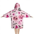 thumbnail image 2 of Halloween Pink Spooky Hearts and Ghosts Blanket Hoodies for Kids 6-13YR Oversize Wearable Blanket Hoodies for Boys Girls Teens, 2 of 7