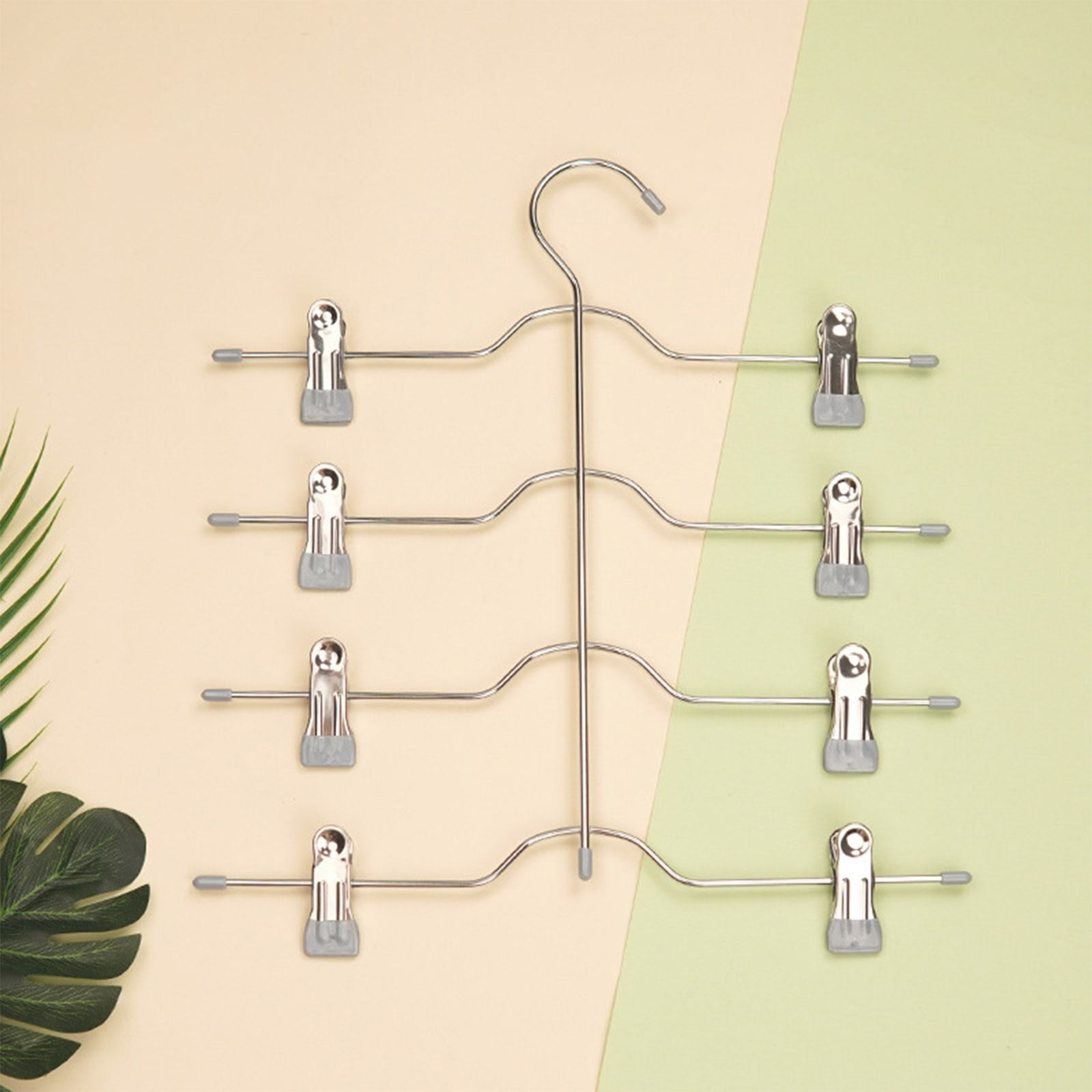 4 Tier Metal Skirt Hangers for Women, Pants Hanger Space Saving with Adjustable Clips, Gain 70% More Space, Non Slip Grip for Slacks, Trousers, Shorts, Jeans, Towels, 13.0x14.96"