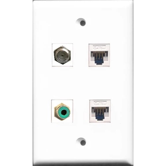 RiteAV 1 Port RCA Green and 1 Port Coax Cable TV- F-Type 2 Port Cat5e Ethernet White Wall Plate
