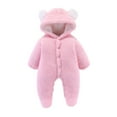 thumbnail image 2 of KkSLirnhs 0-3 Months Baby Clothing Sets Outfits Set Newborn Baby Winter Girls Boys Clothes Warm Bear Ears Overall Rompers Hooded Jumpsuit Pink, 2 of 4