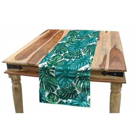 

Exotic Table Runner Continuous Jungle Foliage Pattern with Tropical Leaves Dining Room Kitchen Rectangular Runner 3 Sizes by Ambesonne