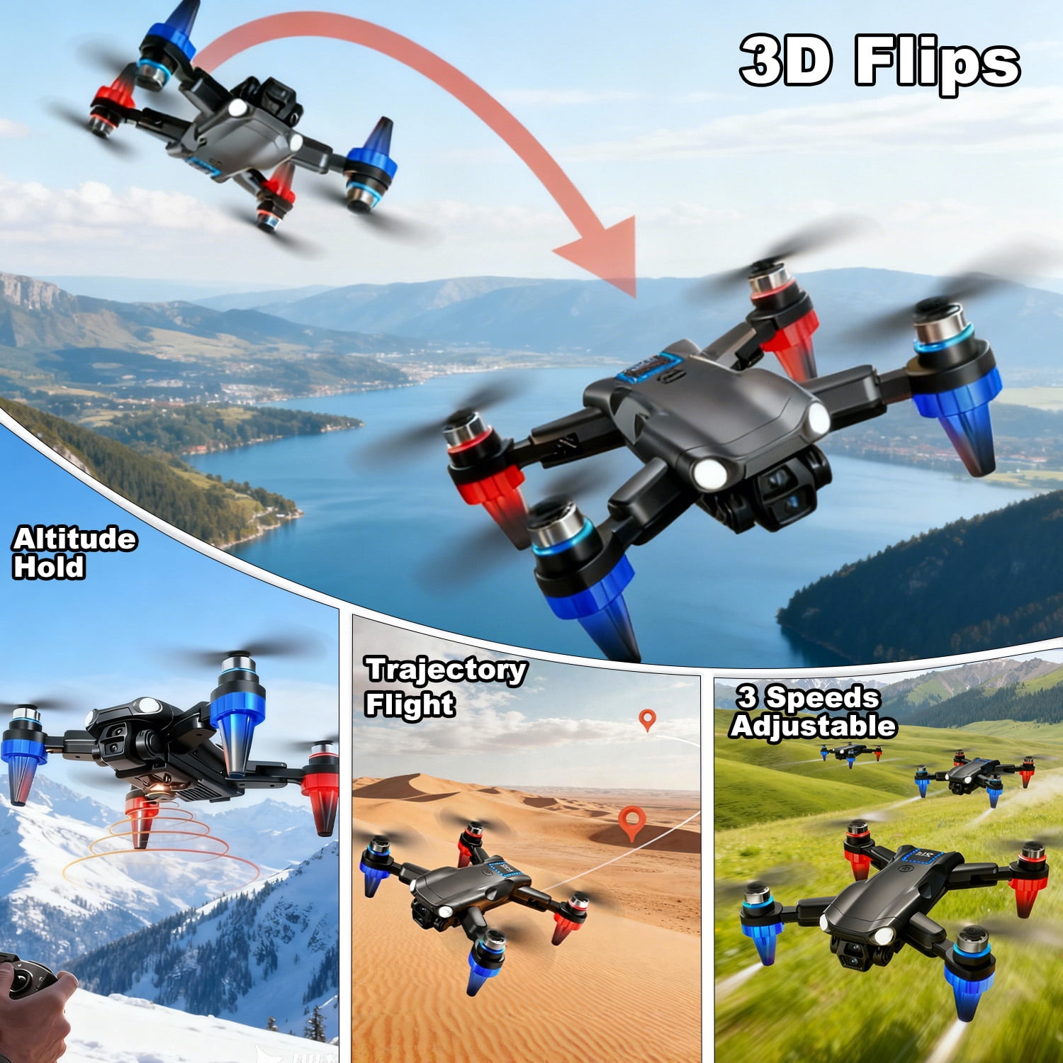 Drone with 1080P Camera Screen Remote Control, RGB LED Light FPV Drone Quadcopter for Adults Beginners, Headless Mode Altitude Hold Optical Flow, 2 Batteries