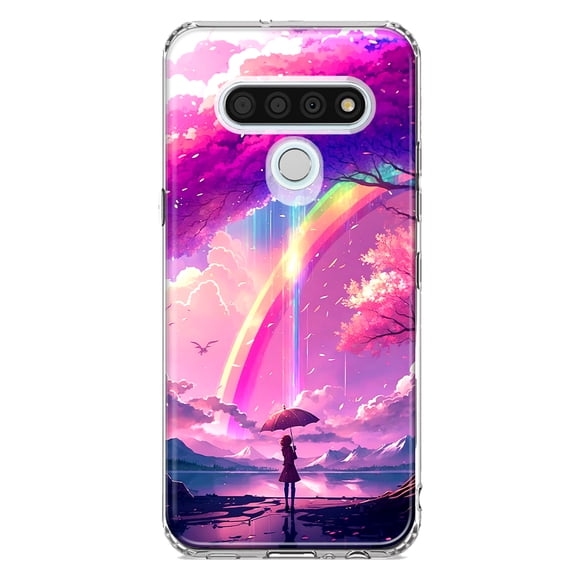 MUNDAZE LG Stylo 6 Shockproof Clear Hybrid Protective Phone Case Kawaii Manga Pink Cherry Blossom Japanese Rainbow Girl Cover