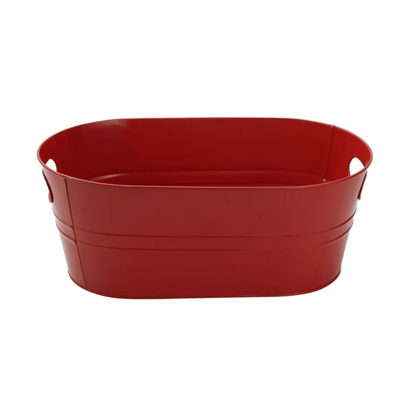 Large Yellow Oval Metal Tub with Handles Versatile Storage Solution for Home, Garden, Parties, and Events