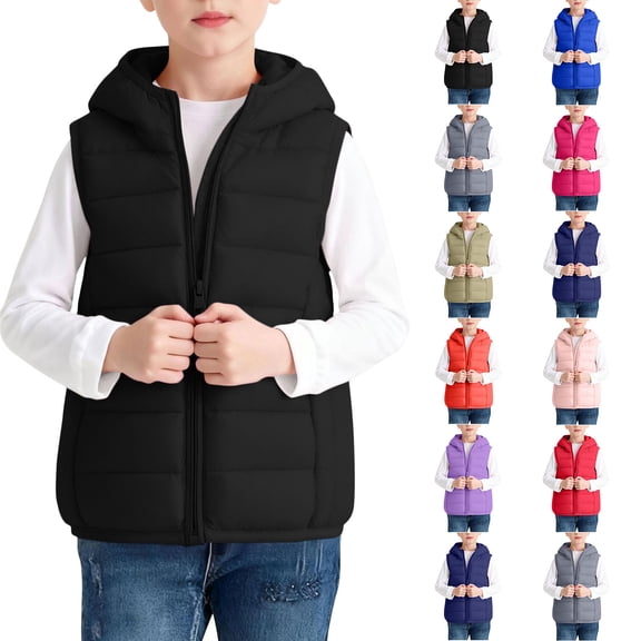 Luvrsol Kids Hooded Zip‑Up Puffer Vest Sleeveless Lightweight Quilted Hooded Layering Gilet for Boys Girls, Black 140