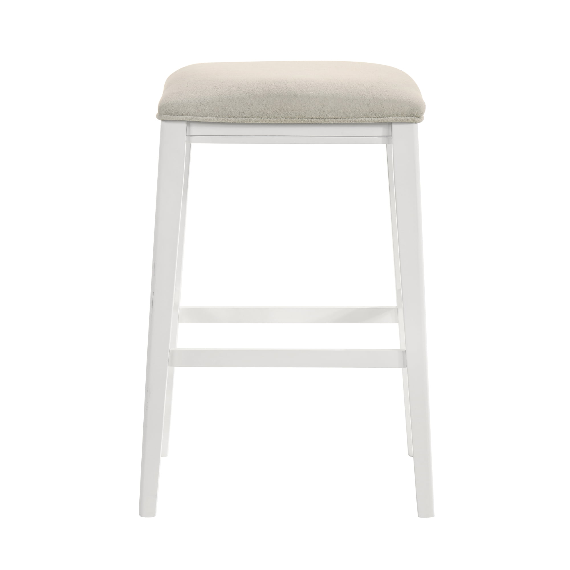 Jane Contemporary Transitional Wood Bar Height Kitchen Bar Stool in White Finish with Cream Fabric Upholstered Seat - Set of 4