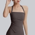 thumbnail image 2 of hoksml Women's Halter Neck Open Back Yoga Top, Ruched Waist Asymmetrical Hem Workout Tank Top with Built-in Bra, 2 of 6