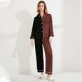 thumbnail image 6 of Womens Silk Pajamas Two Piece Womens Valentines Pajama Set Long Sleeve Button Down loungewear set Brown Pjs Sets for Women, 6 of 7