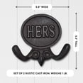 thumbnail image 3 of Wall Charmers  Set of 2 His and Hers Metal Towel Hooks Bronze, 3 of 4