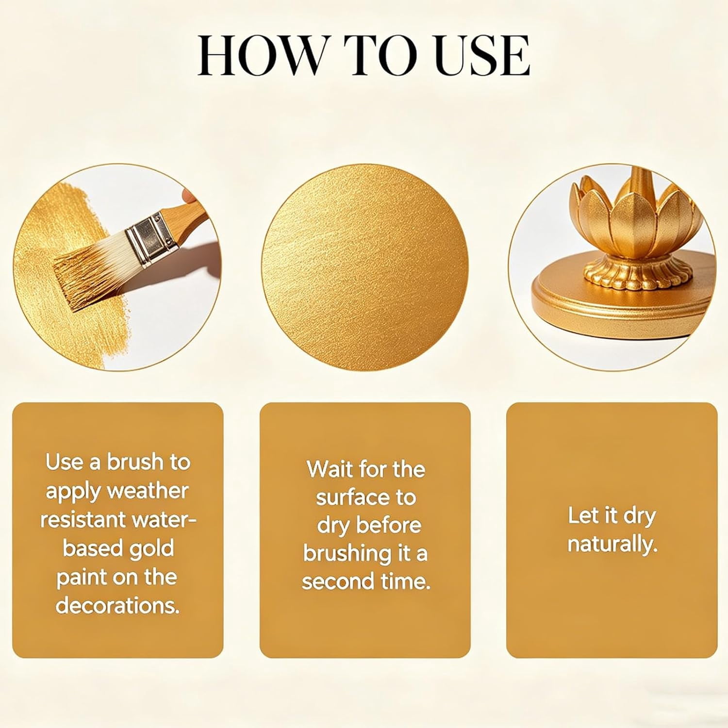 Water Based Weather Resistant Gold Paint, Metallic Gold Paint for Metal, Wood, Crafts and Canvas, High Gloss Gold Leaf Paint for Furniture and Home Decor, Quick Drying Gold Acrylic Paint (1Pc)