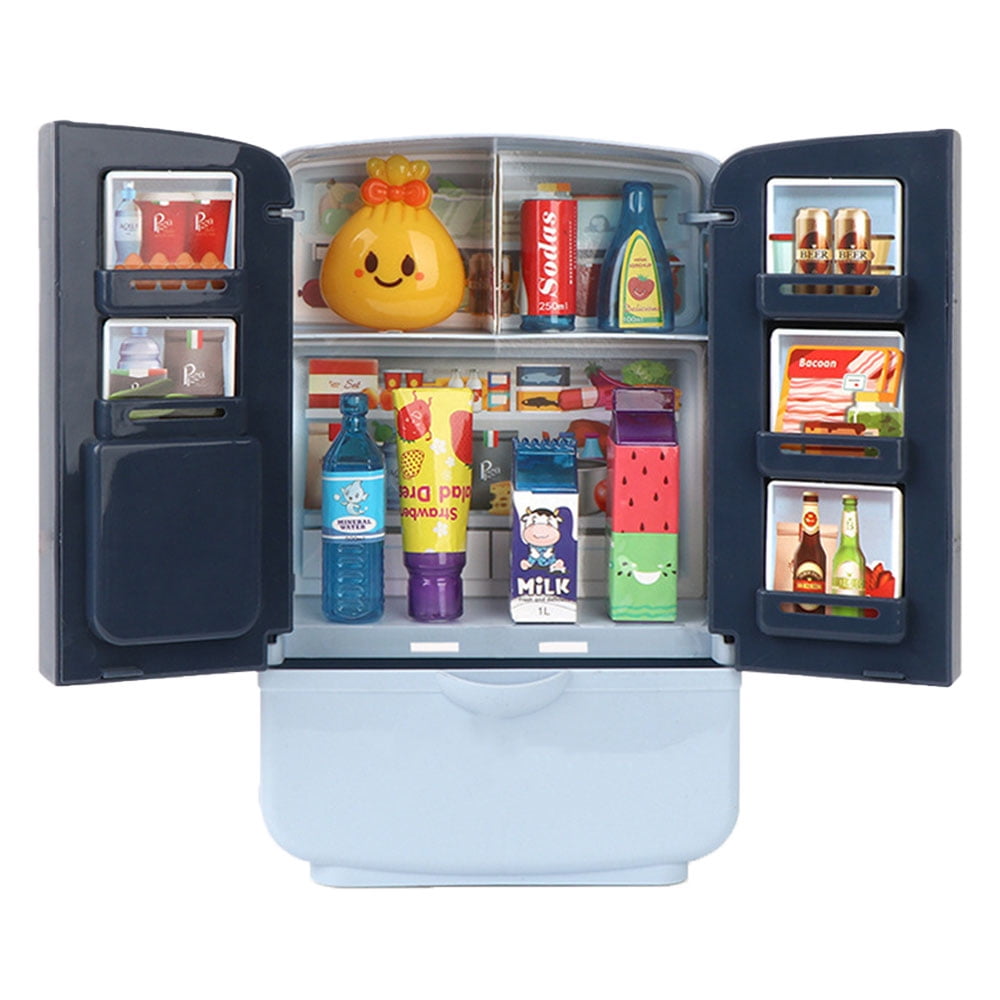 Kitchen Refrigerator Stoarge Vegetable Fruit Pretend Playset Toy Kids Blue 