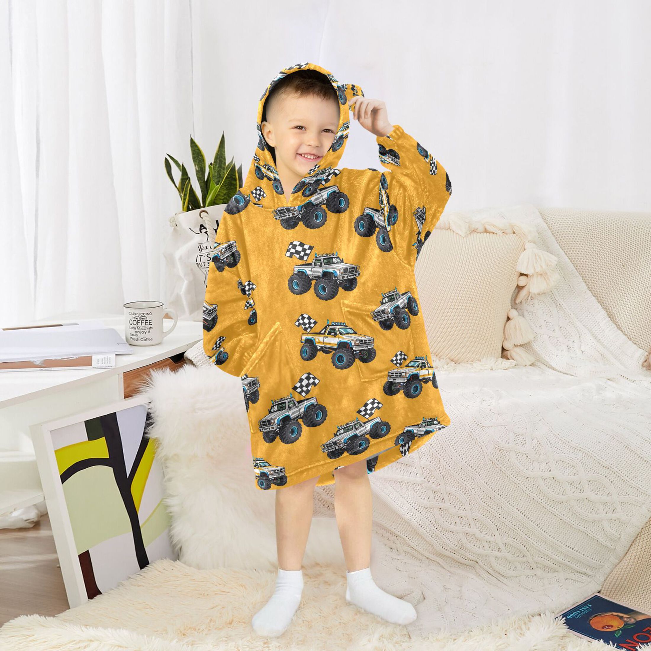 joogoo Wearable Blanket Hoodie for Cartoon Car Vehicle Flannel Sherpa Pocket 3-14 YR S