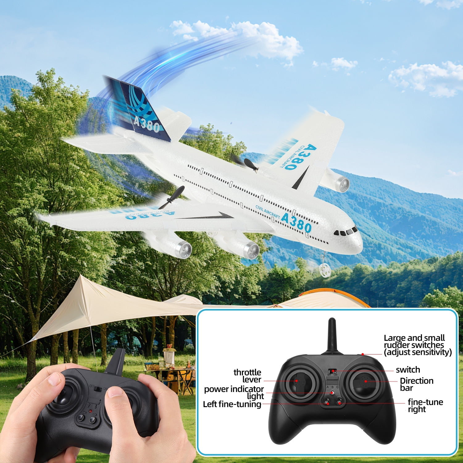 Mostop RC Plane, Remote Contro Plane Stunt Drone Toy, 2.4 Ghz 3 Channel with LED Lights & 360° Spin,Easy to Fly RC Glider for Kids Adults