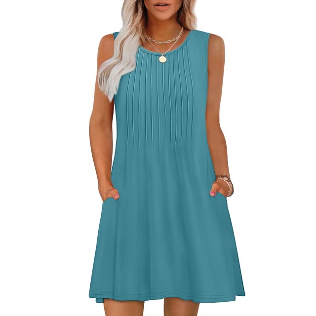 Vestido de verano OFEEFAN Swing sin mangas, color verde azulado para mujer, talla L