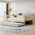 thumbnail image 3 of Euroco Upholstery Full Size Platform Bed with Desk and Shelves, Trundle Bed and USB Charging for Kids, Beige, 3 of 14