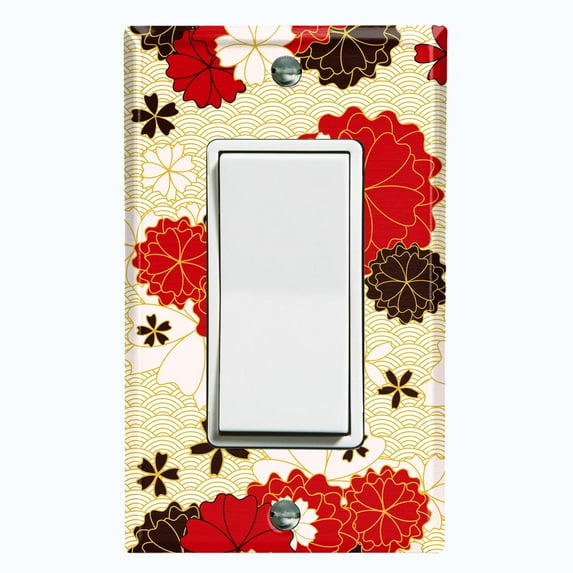 Metal Light Switch Plate Cover Japanese Flower Pattern Tan Wallpaper FLW041