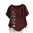 thumbnail image 2 of Blouses pour Femmes, Mode Féminine Imprimée Confortable Ample Manches Courtes Blouse Boutonnée Col Rond Décontracté, 2 of 3