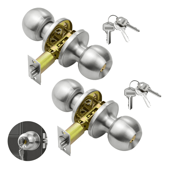 2 Cerraduras Chapa Perilla Acero Inoxidable Puerta Principal Xtellar plateado