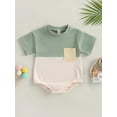 thumbnail image 2 of KelaJuan Baby Girls Boys Romper, Short Sleeve Crew Neck Contrast Color Patchwork Summer Bodysuit for Casual Daily, 2 of 9