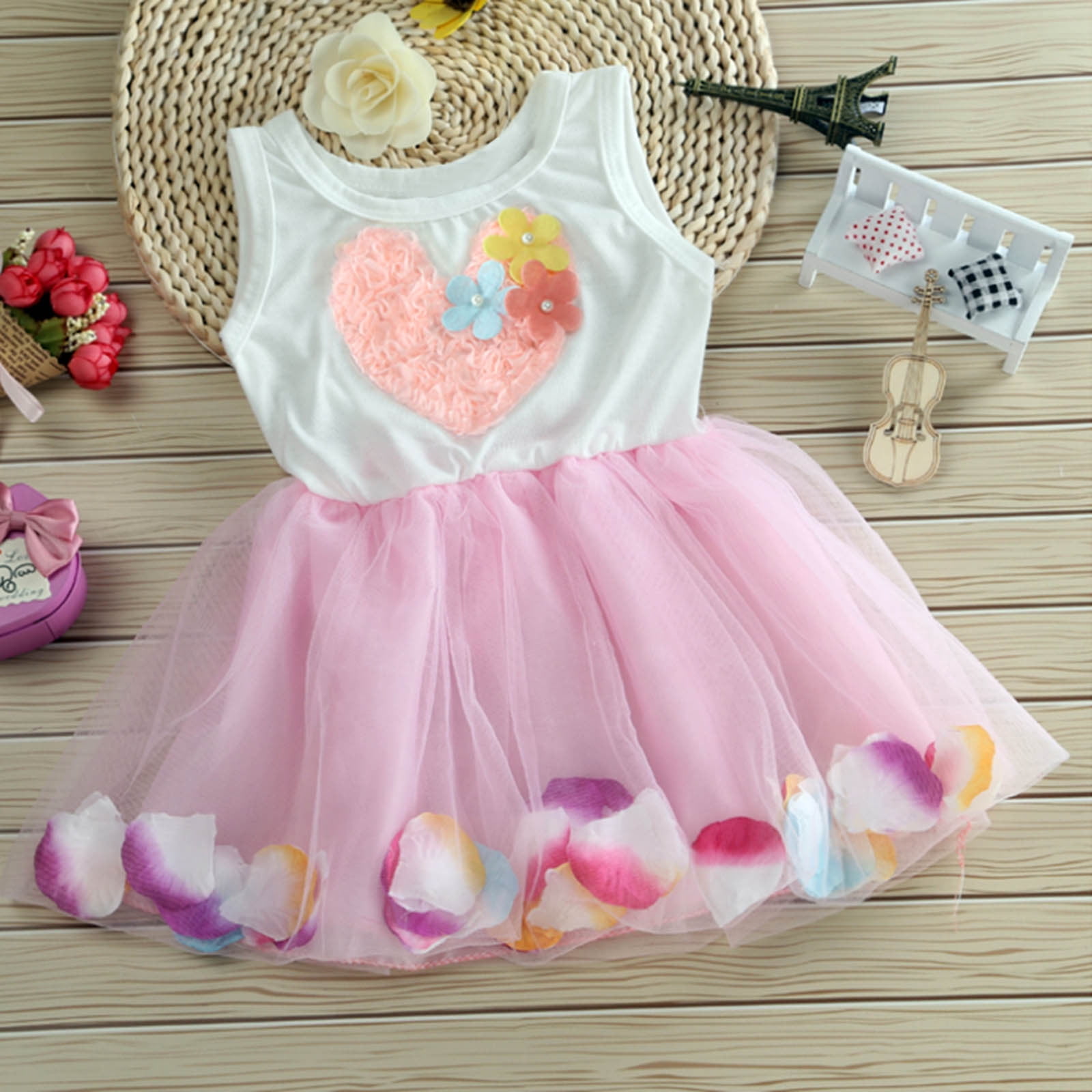 Big Kid Girl Dress Spinning Tales Dress Tulle Dress Splice Kids Princess Lace Girl Heart Party Toddler Flower Baby Girls Girls Clothes Pink 3 4 Years