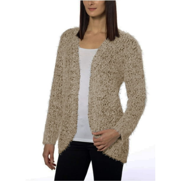 Kensie Women's Soft and Cozy Open Front Eyelash Cardigan Sweater (Tan with  White Accent, X-Large) - Walmart.com