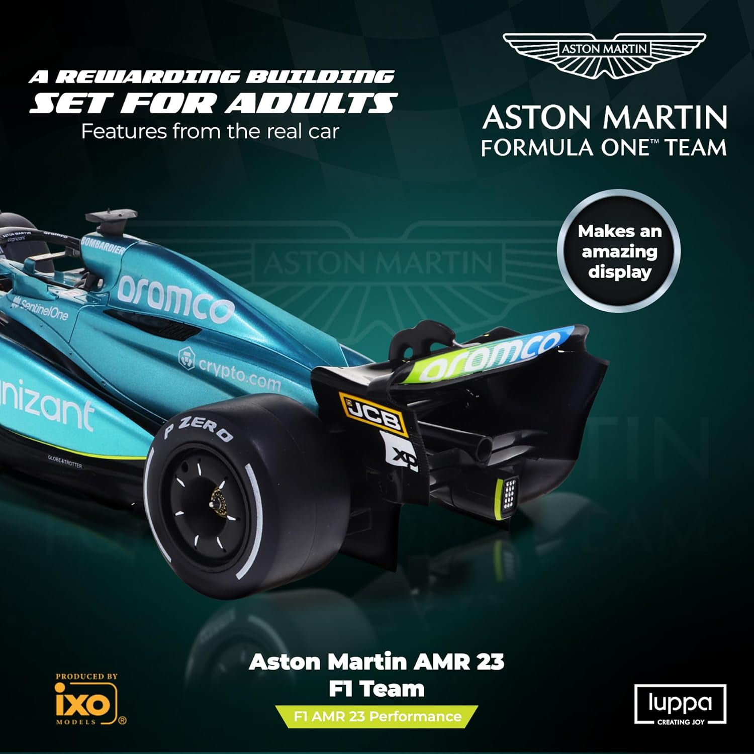 Formula 1 AMR 23 Model kit - 1:18 Scale Racing F1 AMR 23 Aramco Model Inspired by Fernando Alonso & Lance Stroll Building kit, Collectible diecast, 140 Pieces