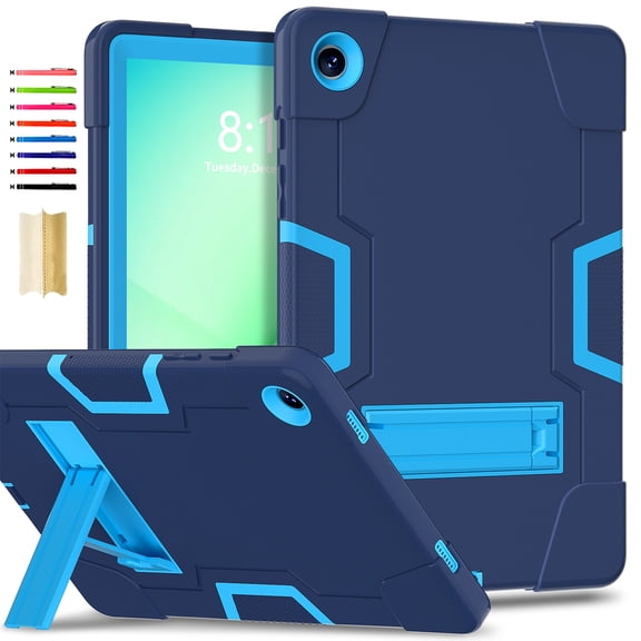 Silicone PC Case for Samsung Galaxy Tab A11  11.0" 2025 SM-X230 / X235 / X236B, Heavy Duty Protection Military Grade Shockproof Rugged Non-Slip Tablet Cover for Kids with Adjustable Stand, Navy Blue
