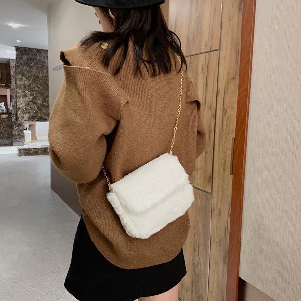 Bolso de hombro de moda para mujer bandolera de felpa de Ehuebsd Color sólido bolso de fiesta de alta calidad para teléfono portátil cómodo Otoño e Invierno