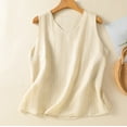 thumbnail image 2 of LangJing Summer Tank Tops for Women Cotton Linen V Neck Casual Shirts Solid Color Loose Comfy Breath Sleeveless Beach Blouse Beige,XL, 2 of 8