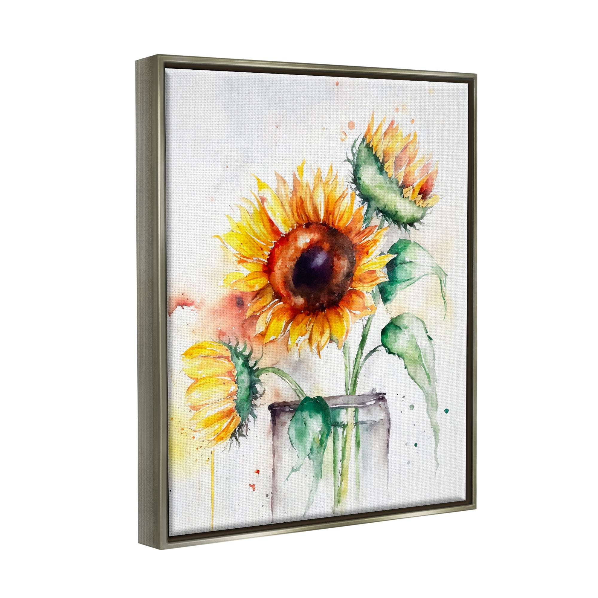 Stupell Modern Sunflowers Watercolor Style Bouquet Botanical & Floral Painting Gray Floater Framed Art Print Wall Art