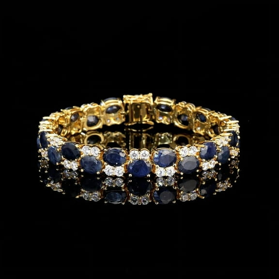 Oval Blue Sapphire Tennis Bracelet Silver Gold Statement Bracelet Anniversary Gift for Her Mom,Women
