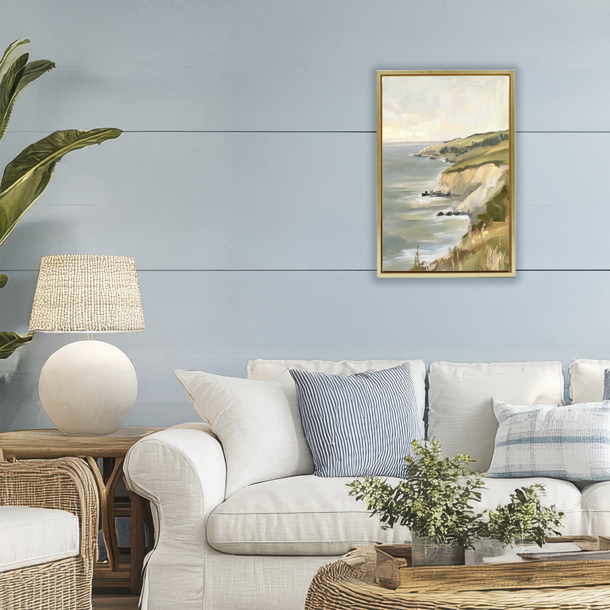 Stupell Industries Cliffs Off The Sea Gold Framed Floater Canvas Wall Art, design by Petal Prints Design