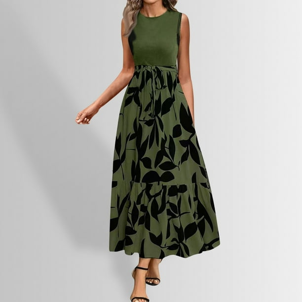 WILLBEST Vestidos Casuales Vestidos de Verano para Mujer 2025 Vestido Largo Cruzado de Manga Corta con Estampado Floral Vestido de Línea A con Volantes y Retazos Chica