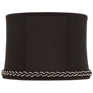 Springcrest Massa Drum Lamp Shades Black Medium 13" Top x 14" Bottom x 10" High Washer with Replacement Harp and Finial Fitting