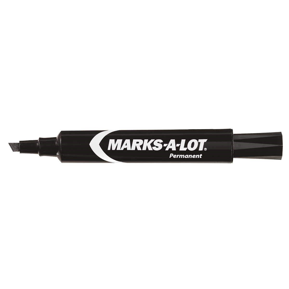 MarksALot Permanent Marker, Regular Chisel Tip, Black, 12count, AVE