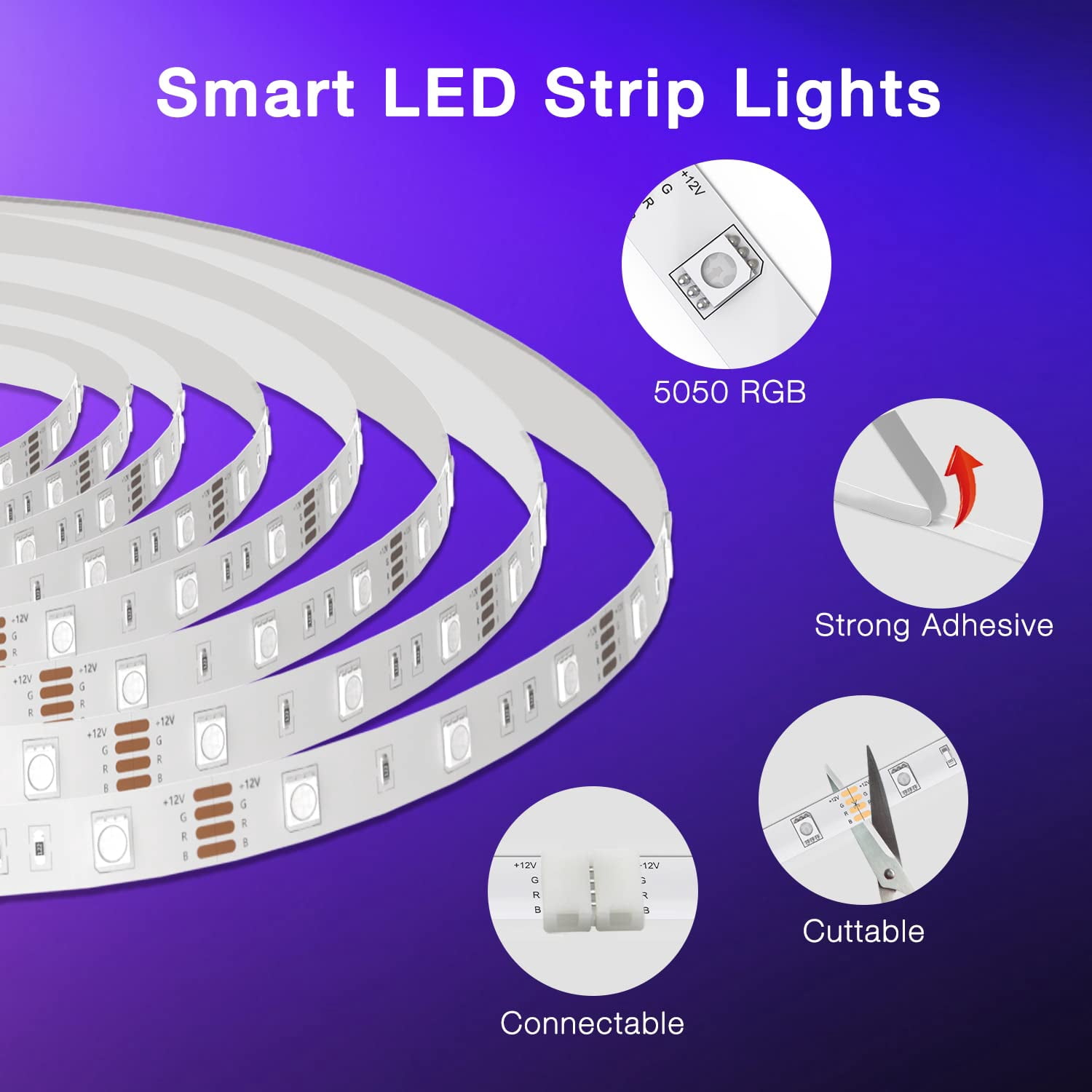 DAYBETTER 5V  Led Lights for Bedroom Music Sync Color Changing LED Strip Lights with Remote and App Control 5050 RGB LED Strip, LED Lights for Room Home Party Decoration