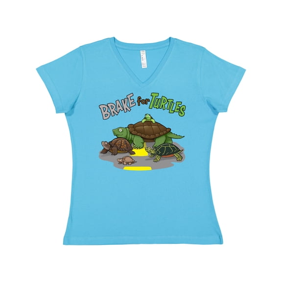 Inktastic Brake for Turtles- Turtle Crossing Women's V-Neck T-Shirt