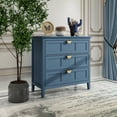 thumbnail image 2 of 3 Drawer Dresser with Slide Rails, 31.5"W Wide Chest of Drawers with Knob Handles, Wooden Bedside Table, Modern Storage Cabinet, Nightstand for Bedroom, Living Room, Entryway, Blue, 2 of 9