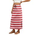 thumbnail image 4 of Women's Maxi Skirt Summer Boho Striped Print Elastic Waisted Drawstring Skirt Casual Beach Long Skirts with Pockets Pink 2XL, 4 of 6