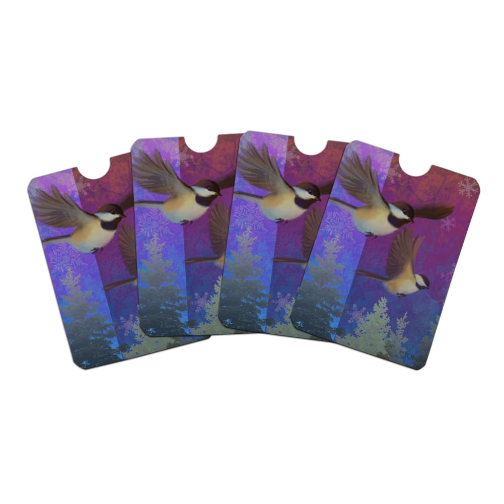 Christmas Holiday Chickadees Birds Credit Card RFID Blocker Holder Protector Wallet Purse Sleeves Set of 4