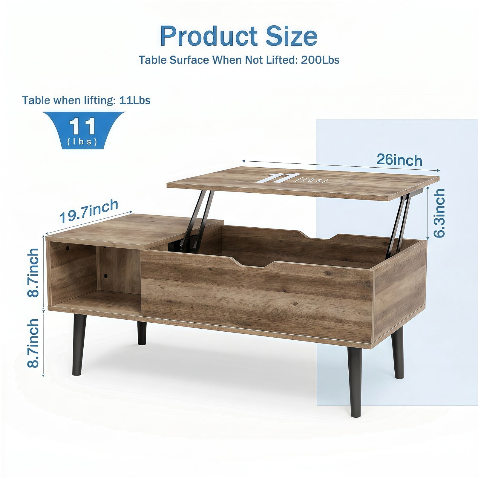 Kelno Lift Top Coffee Table with Hidden Compartment and Storage Shelves Wood Dining Center Table, Gray