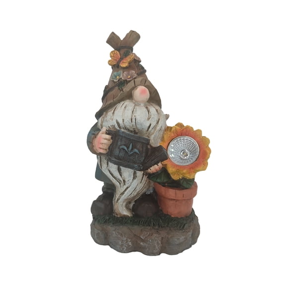 Solar Garden Gnome Statue Light, Outdoor Resin Figurine for Yard, Lawn, Patio Decor –Sunflower Design
