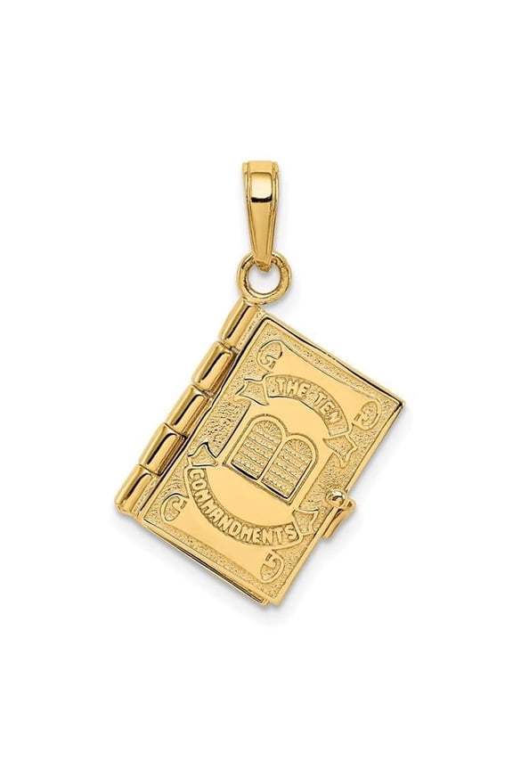 14k Yellow Gold Hinged Not engraveable Polished and satin Ten Commandments Bible Pendant Necklace 15x11mm Pendant for Wo