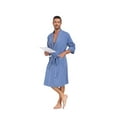 thumbnail image 4 of ANLIQI Mens 100% Cotton Short Robes Lightweight Kimono Bathrobe Soft Knee Length Robe with Pockets (Blue, L), 4 of 8