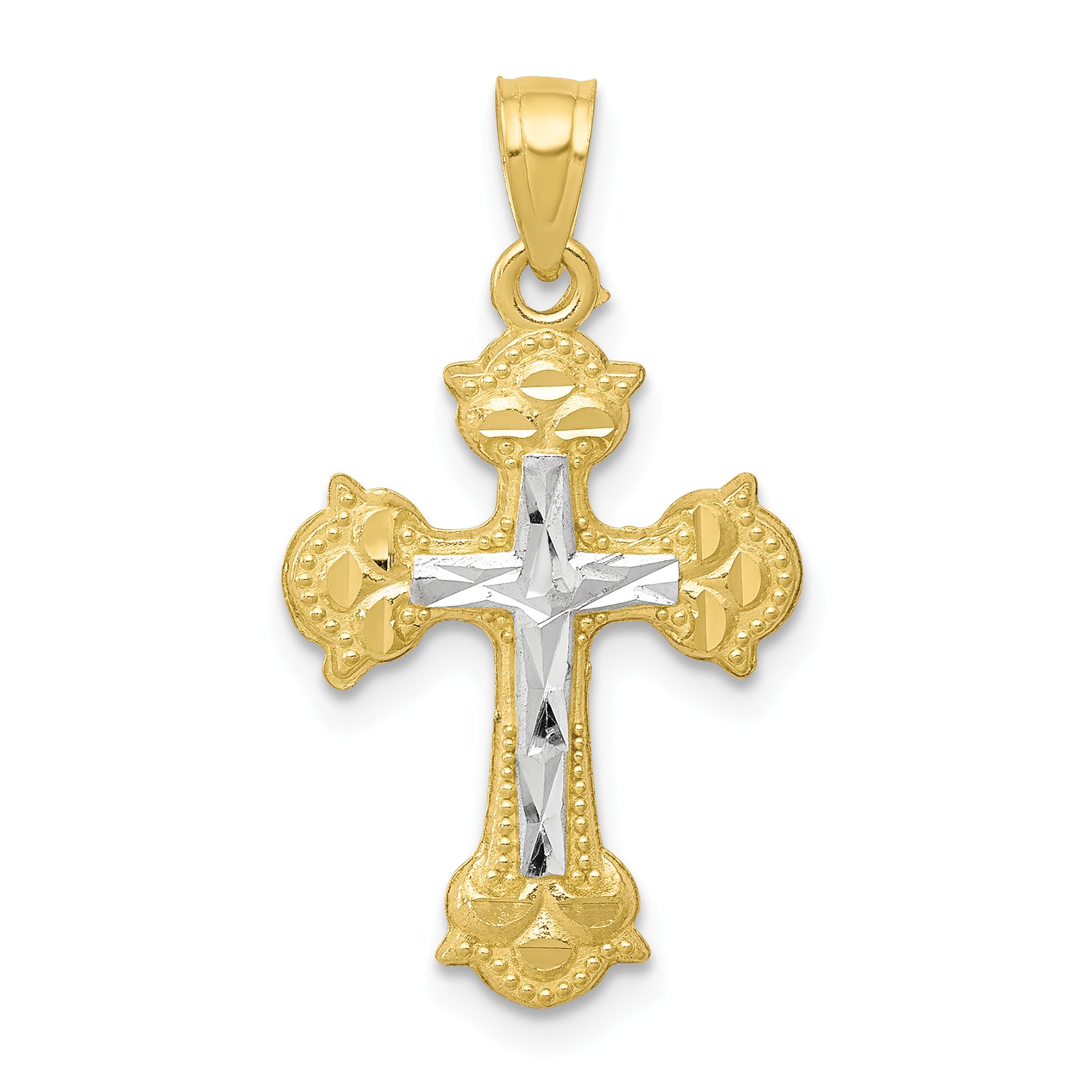 10k & Rhodium Diamond-Cut Cross Pendant in 10k Yellow Gold w/ Rhodium ...