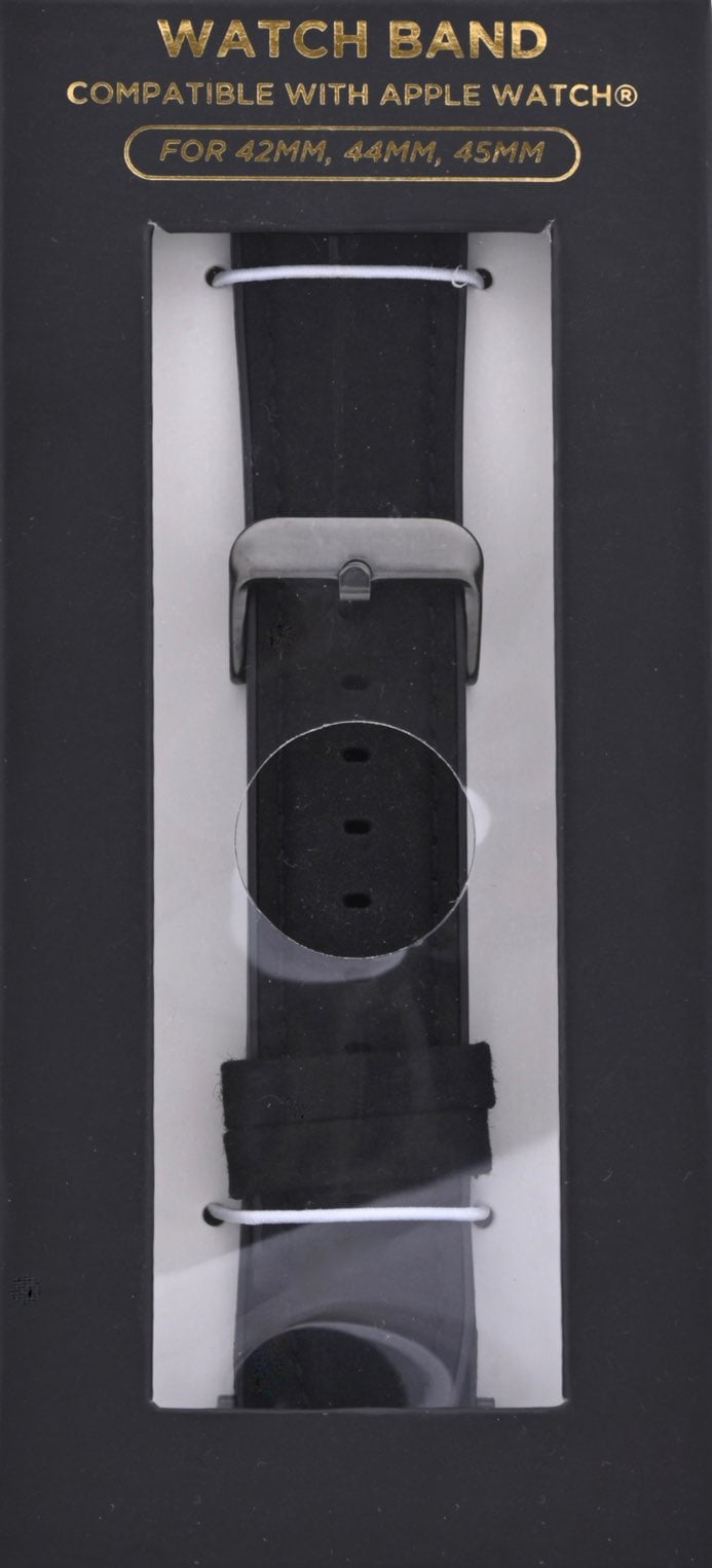 Adult Mens Soft Black Sueded 2 Piece PU Leather Replacement Strap . 38-41MM