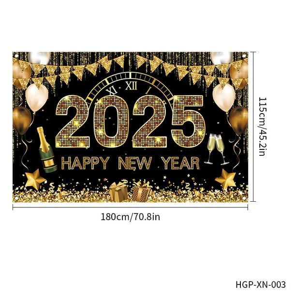 Banner de fondo de feliz año nuevo 2025, pancarta grande dorada para víspera de Año Nuevo, suministros de decoración para fiestas, cartel de fondo para letreros festivos