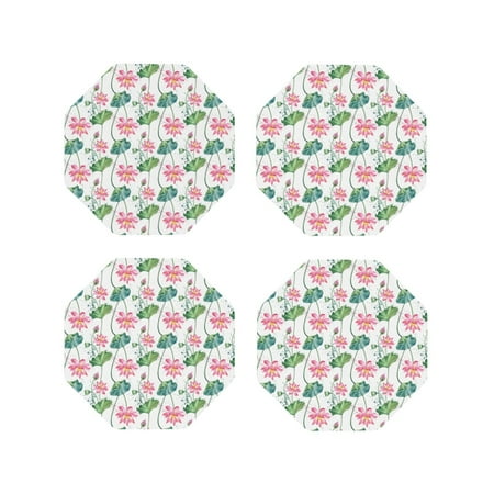 

Vsdgher Lotus Flower Leather Coasters for Drinks Durable Drink Coasters 4 Set for Tabletop Protection Luxurious Home Décor and Housewarming Gift-Octagon