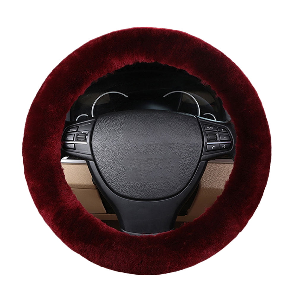 Fuzzy Steering Wheel Cover Elastic Stretch Plush Black Universal Fit 14" 16" 